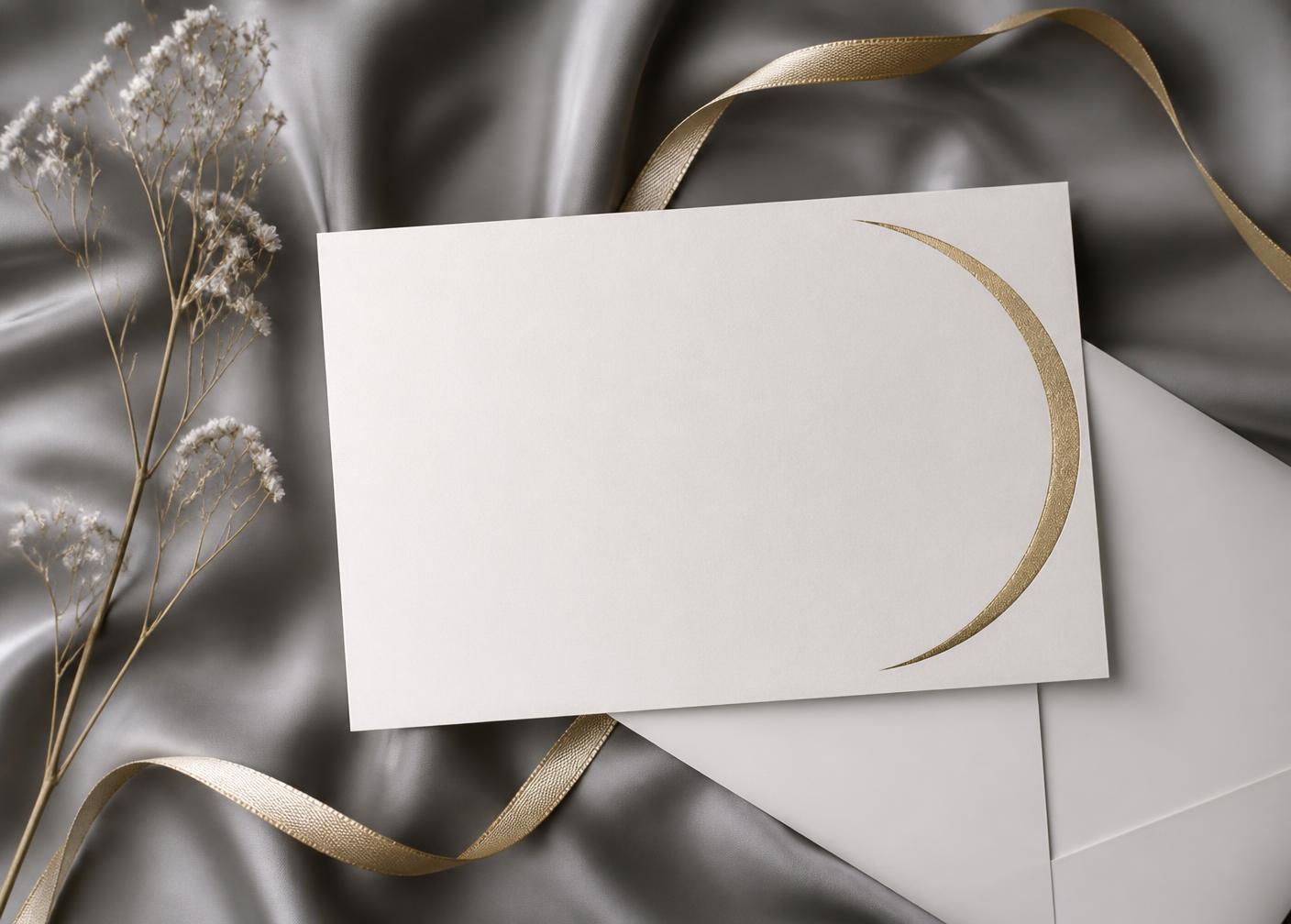 A pearl and gold Lunè Luxe gift voucher card on grey silk