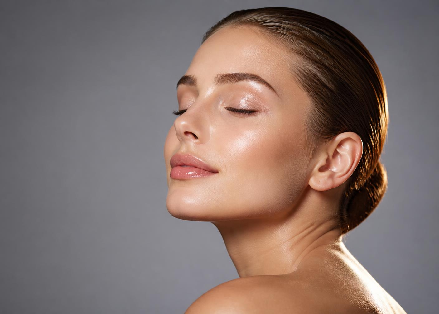 Close-up of luminous, well-cared-for skin after an aesthetics treatment